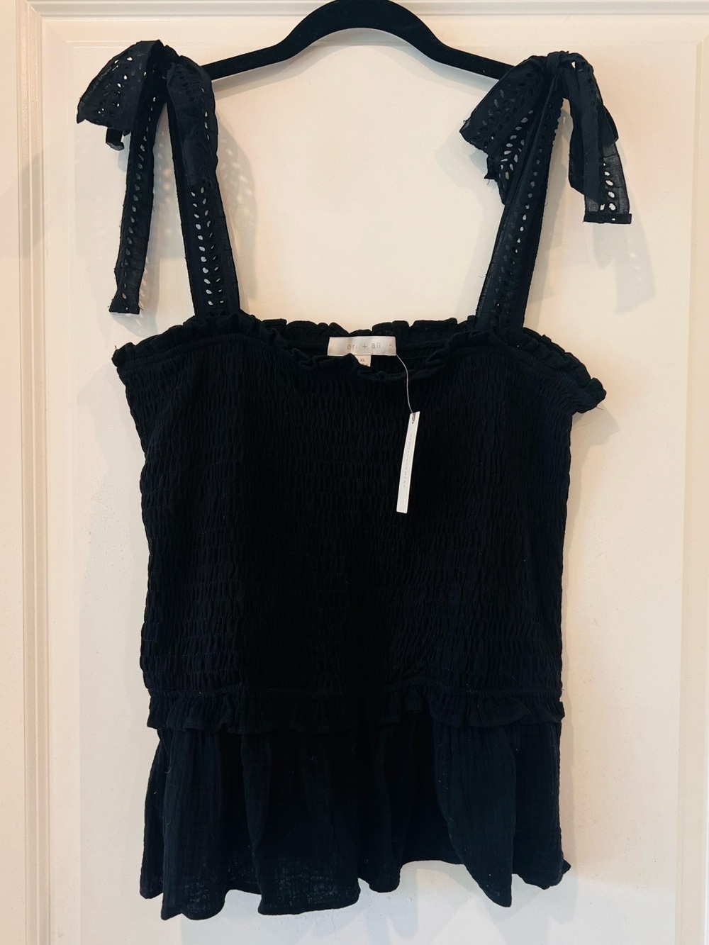 NWT Anthropologie x eri + ali “Stephanie” Smocked Eyelet Tie Peplum Top - XL - Picture 3 of 9